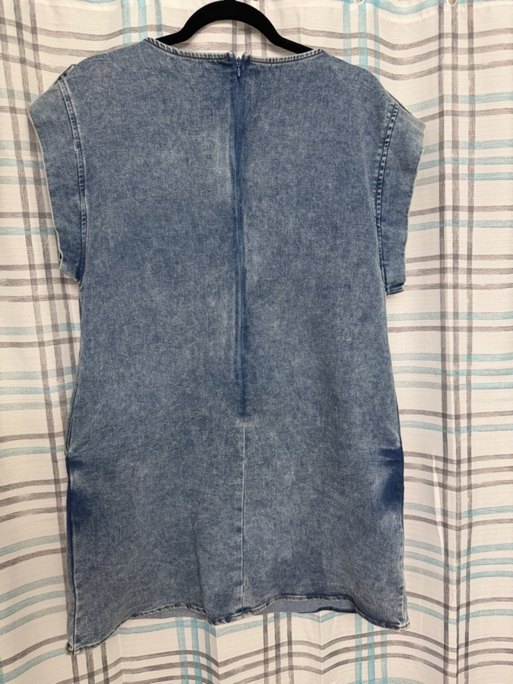 Pastels Blue Pearl-Embellished Denim Shift Dress - Picture 4 of 4